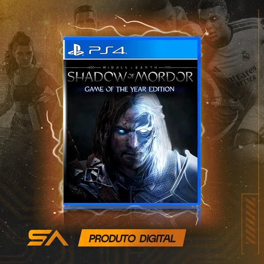 Capa oficial do jogo Terra-Média Sombras de Mordor Edição Jogo do Ano para PS4 em Mídia Digital
