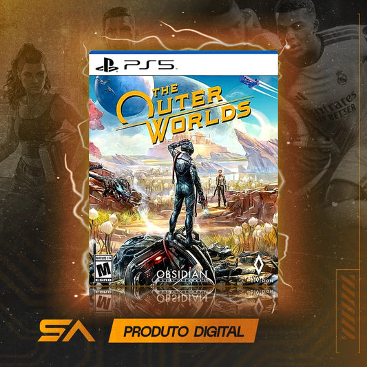 Capa oficial do jogo The Outer Worlds para PS5 em Mídia Digital