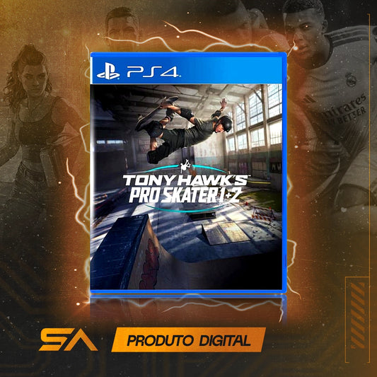 Capa oficial do jogo Tony Hawks Pro Skater 1 + 2 para PS4 em Mídia Digital