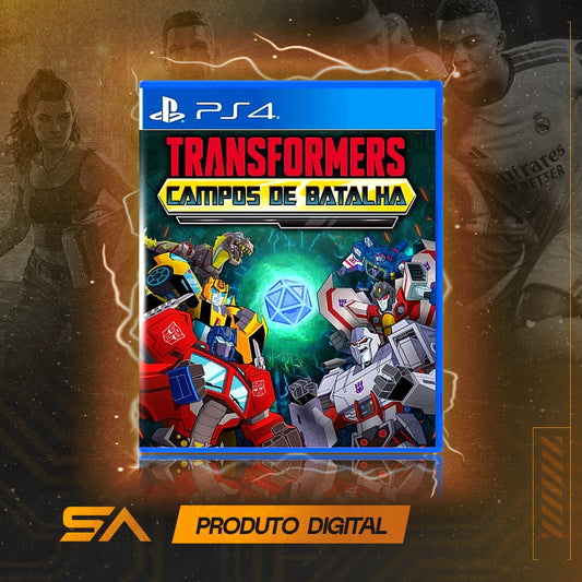 Capa oficial do jogo Transformers Campos de Batalha para PS4 em Mídia Digital