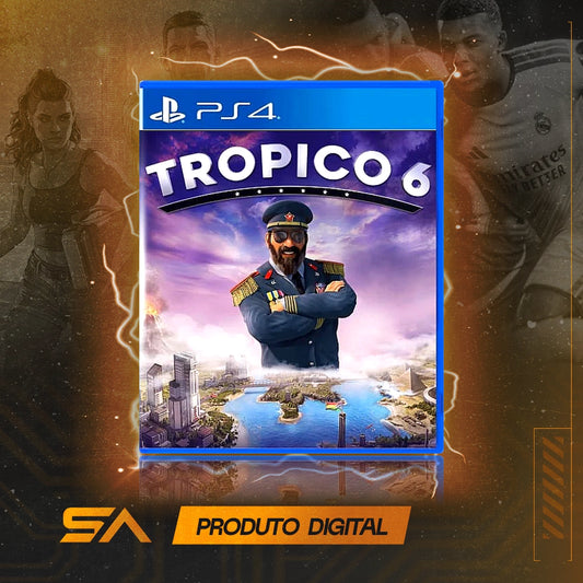 Capa oficial do jogo Tropico 6 para PS4 em Mídia Digital