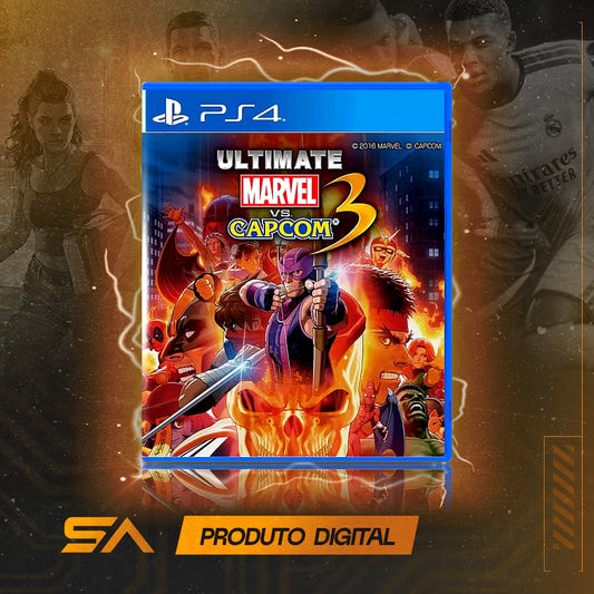 Capa oficial do jogo Ultimate Marvel Vs. Capcom 3 para PS4 em Mídia Digital