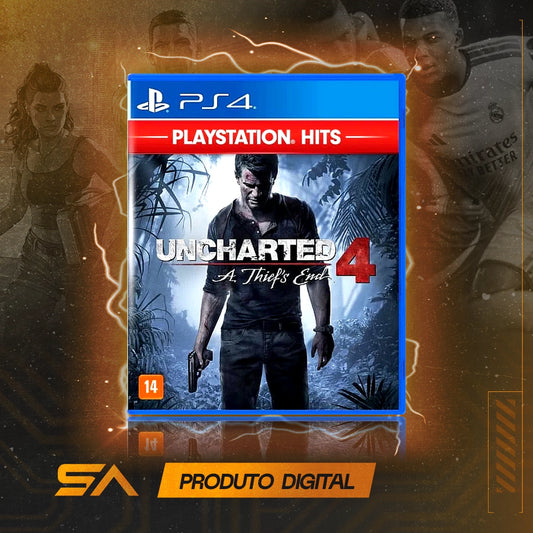 Capa oficial do jogo Uncharted 4 A Thief's End para PS4 em Mídia Digital