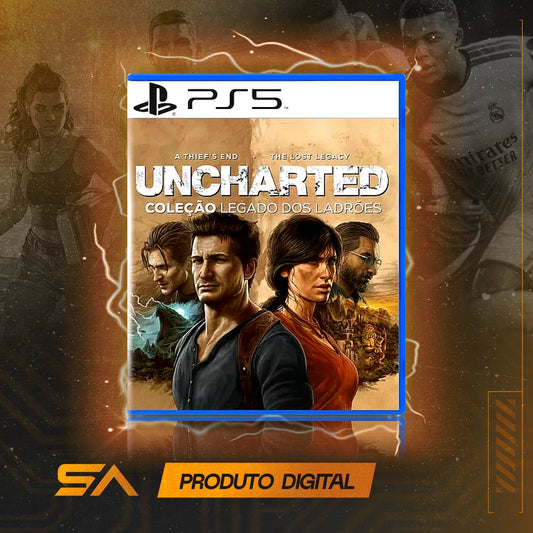 Capa oficial do jogo Uncharted: Coleção Legado dos Ladrões para PS5 em Mídia Digital