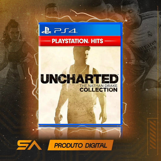 Capa oficial do jogo Uncharted The Nathan Drake Collection para PS4 em Mídia Digital
