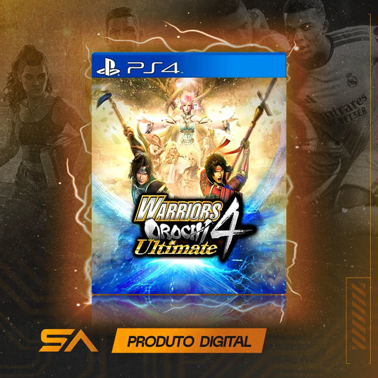 Capa oficial do jogo Warriors Orochi 4 Ultimate para PS4 em Mídia Digital