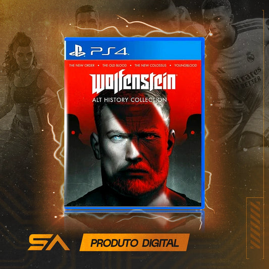 Capa oficial do jogo Wolfenstein: Alt History Collection para PS4 em Mídia Digital
