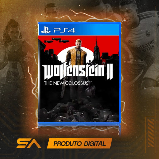 Capa oficial do jogo Wolfenstein II: The New Colossus para PS4 em Mídia Digital