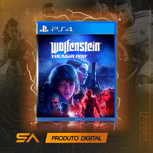 Capa oficial do jogo Wolfenstein: Youngblood para PS4 em Mídia Digital