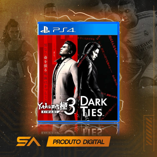 Capa oficial do jogo Yakuza Kiwami 3 & Dark Ties para PS4 em Mídia Digital