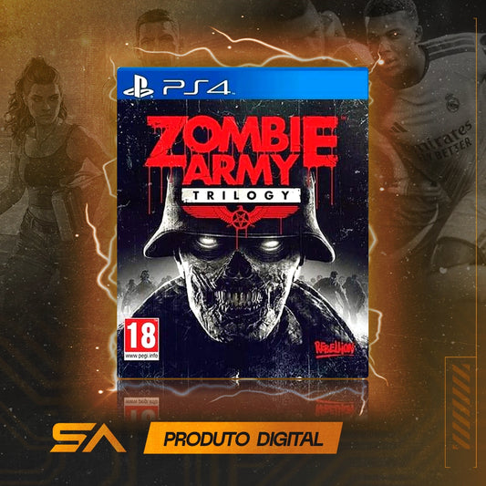 Capa oficial do jogo Zombie Army Trilogy para PS4 em Mídia Digital